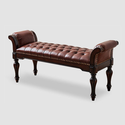 American wooden material leather bed stool, suitable for bedroom use.