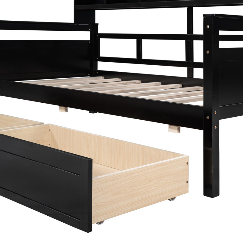 - Lit de jour coloré avec structure en bois, deux tiroirs et tablette pratique de couleur simple, rangement supplémentaire solide