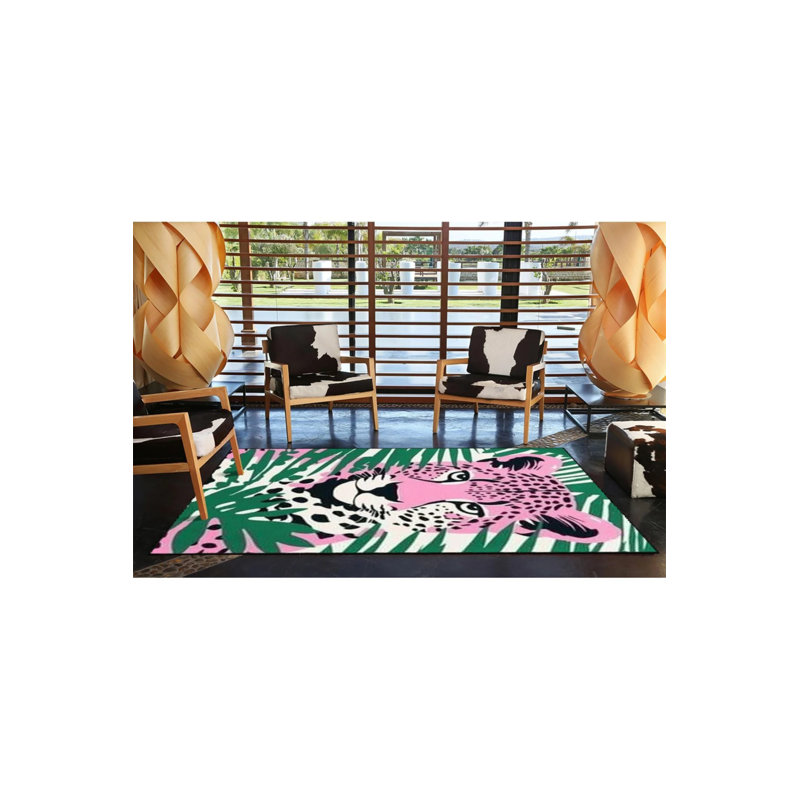 Tapis tissé à motif de tigre rose, Rectangle 2 pi 4 po x 4 pi