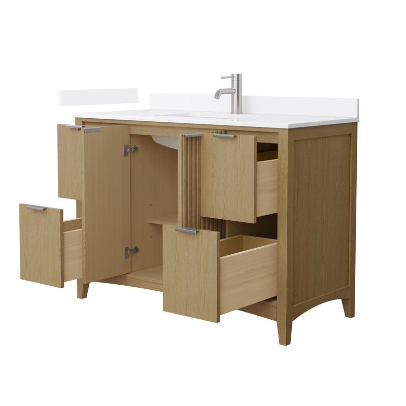 Meuble-lavabo simple avec plateau en quartz Palmilla, Or brossé, White Quartz, 48"