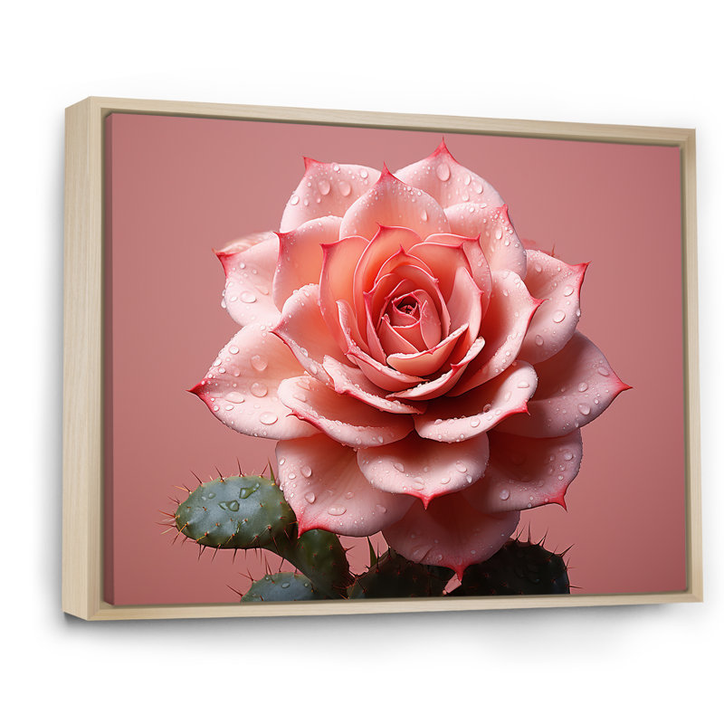 Cactus Rose Resilience I - impression, Cadre naturel flottant, H 30 po x l 40 po x P 1,5 po