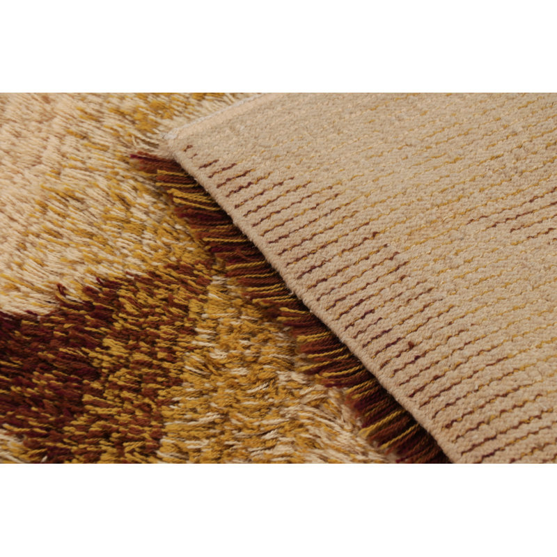 Vintage Swedish Rya Rug, Beige-Brown Scandinavian Geometric Pattern - Rug & Kilim