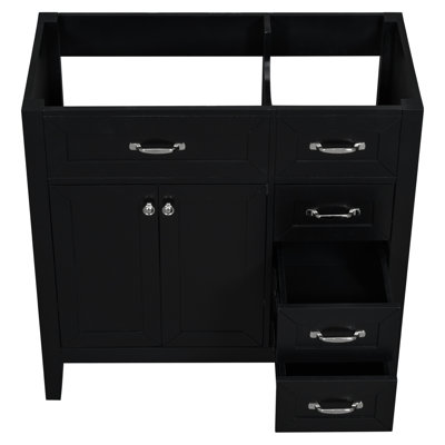 Base de meuble-lavabo 36 po. Noir avec tiroirs. Bois massif et matériau. Résistant aux taches d'eau. Assemblage requis sans évier. Base et construction de l'armoire. Rangement pour l'eau.