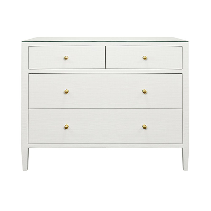 Commode à quatre tiroirs avec plateau en verre, Blanc
