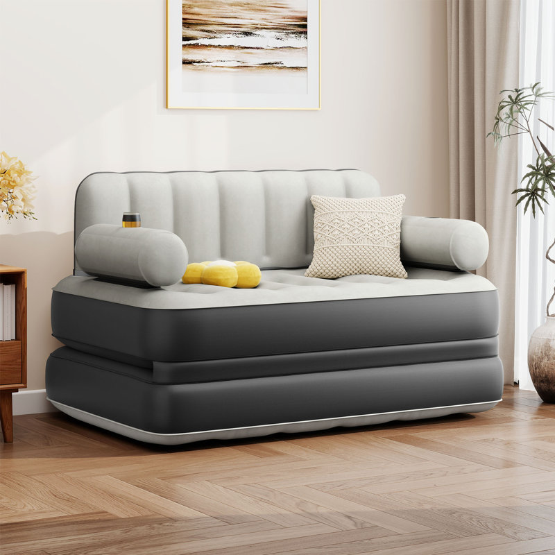 2-in-1 Queen Size Air Mattress Sofa Bed with Headboard and Electric Pump, Gray