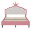 Lit princesse pleine grandeur en similicuir avec tête de lit capitonnée, rose et crème