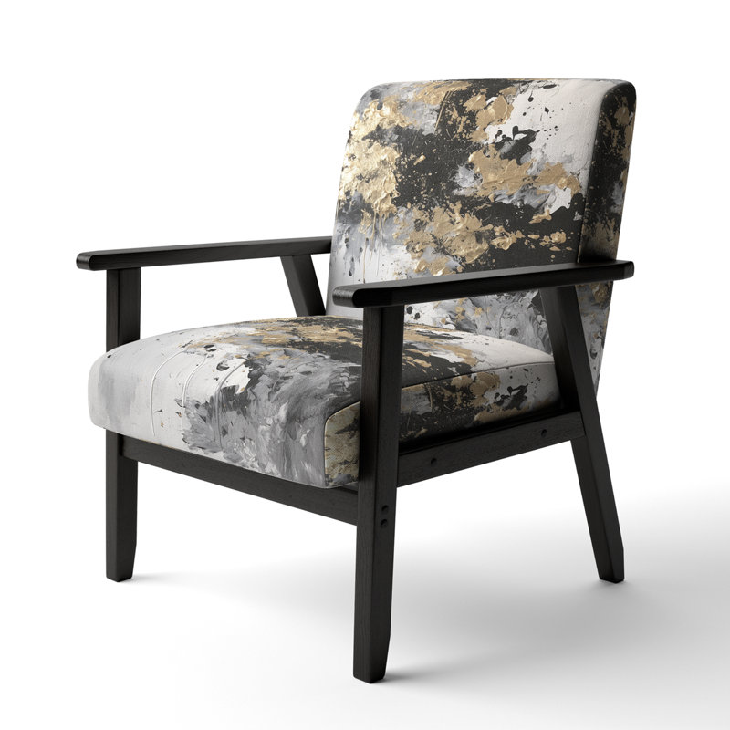 Organic Bliss Minimal Abstract Gold And Black II - Upholstered Contemporary Arm Chair, Gold Accent Chair