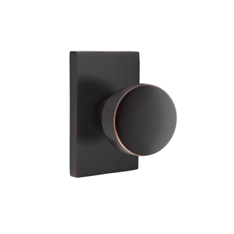Privacy Laurent Knob with Modern Rectangular Rose, Oil Rubbed Bronze