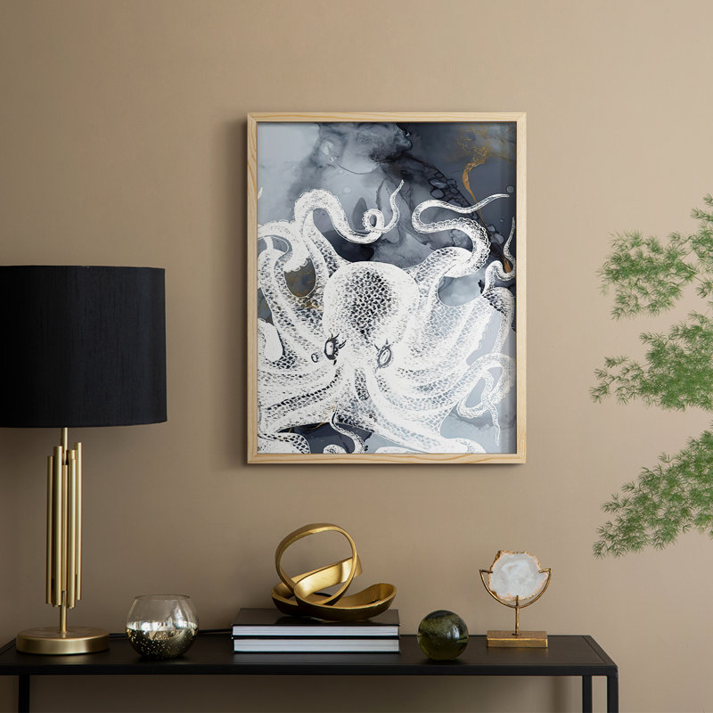 «Octopus Ink II», reproduction encadrée - bois massif, H 15 po x l 12 po