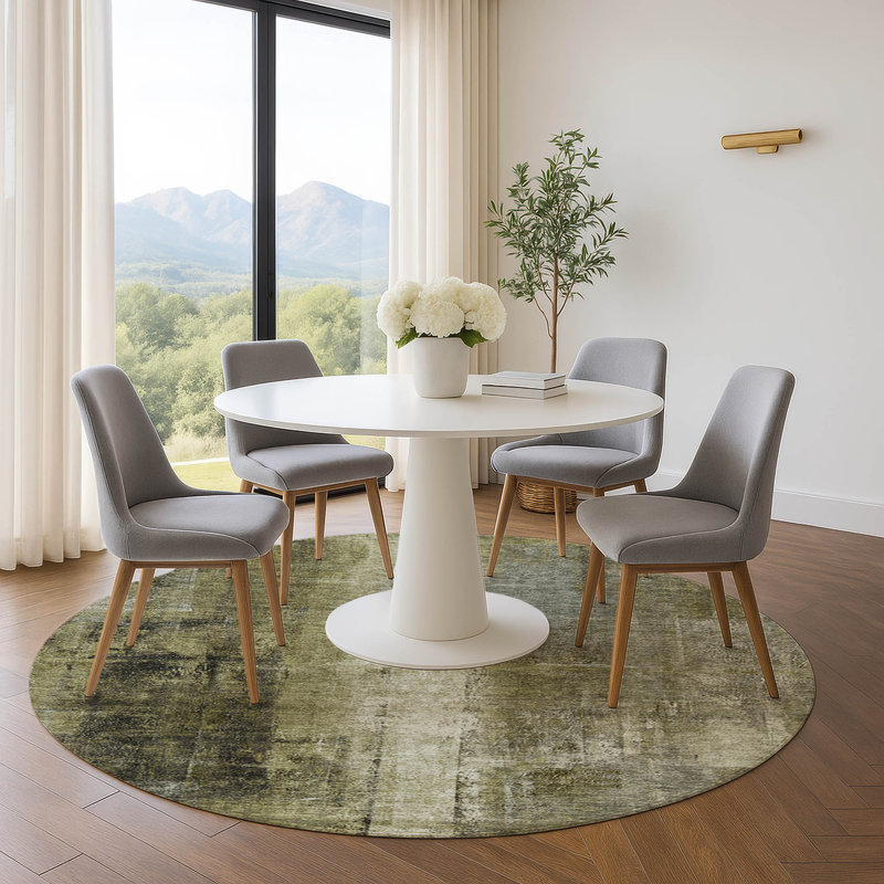 Premium Machine Washable Pinkston AMF1980 Abstract Rug, Round 8'