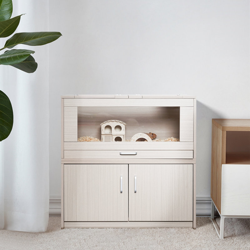 Cage à rat en bois avec armoire de rangement indépendante, Naturel