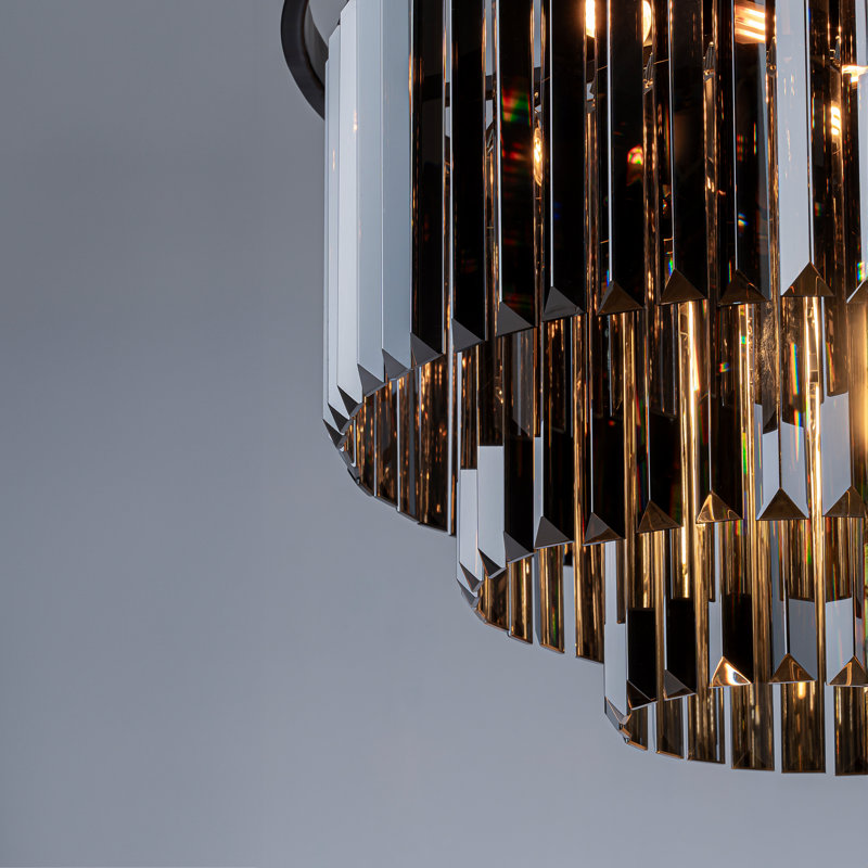 6-Lights Modern 3-Tier Round Fringe Crystal Chandelier, Black