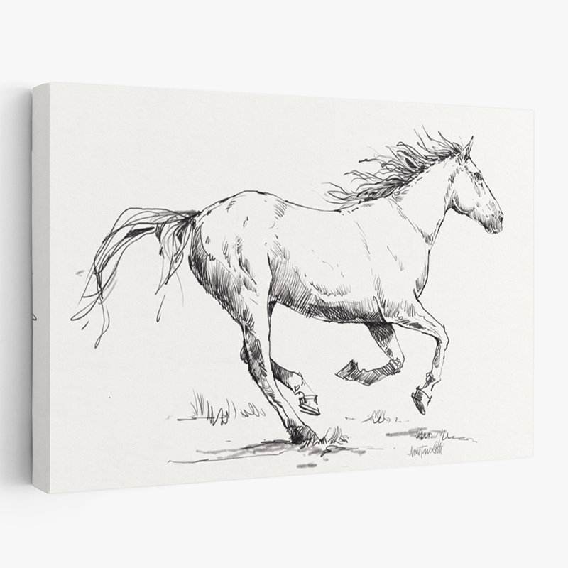 Esquisse de galop contemporaine et traditionnelle, H 24 po x l 16 po