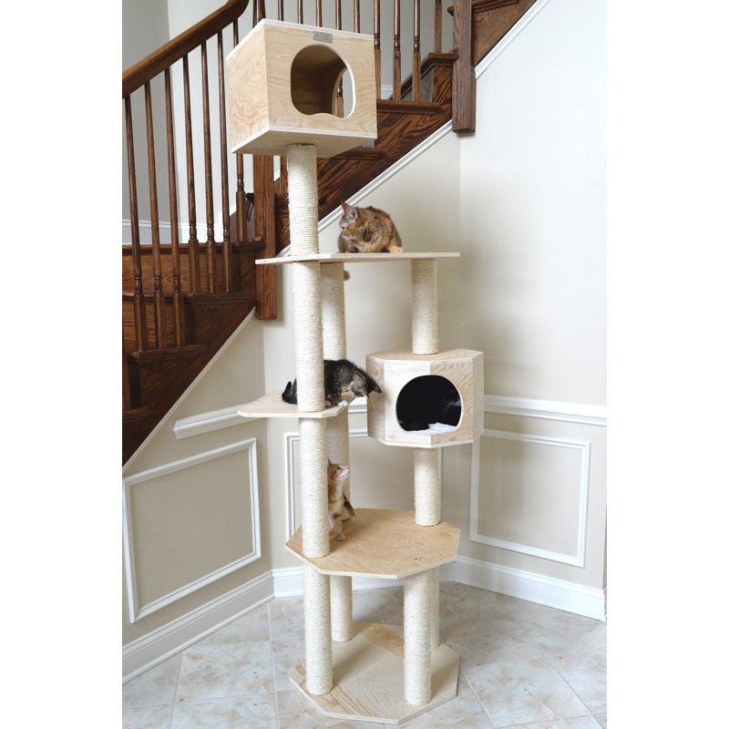 85'' Natural Scots Pine and Sisal Cat Tree with Playhouses