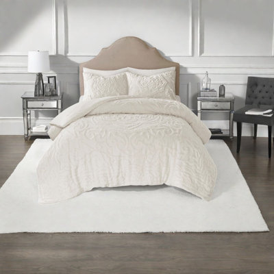 Ensemble de literie en coton chenille de qualité supérieure, très grand, blanc cassé pour un confort toutes saisons