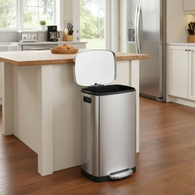 Fingerprint-Resistant Stainless Steel Pedal Trash Can, 13 Gallons/50 Liters, Soft-Closing With Lid, Removable Inner Bin, Suitable For Home, Office, And Kitchen Use.