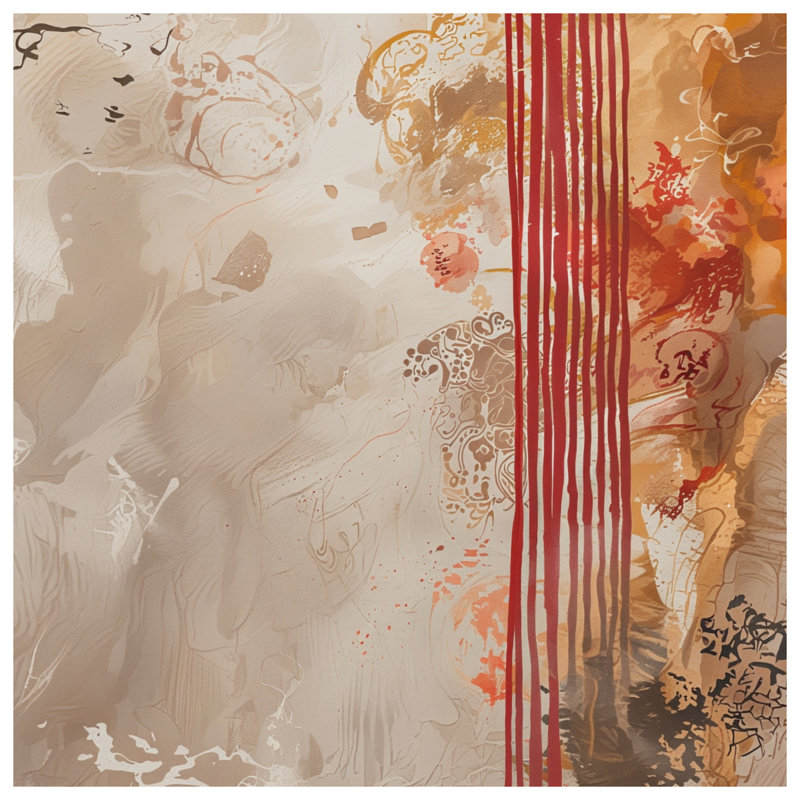 Housses de couette abstrait beige et rouge, Grand lit