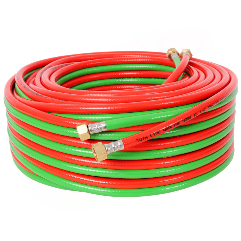 Oxygen Acetylene Hose With 9/16"-18 B Fittings Welding Cutting Torch Twin Hose, 1/4-Inch × 50 Feet,Twin-Line Torch Hose For Acetylene Cutting & Welding