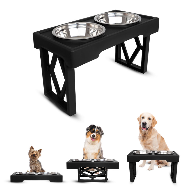 PETMAKER Adjustable Raised Dog Bowl Stand, Black, Black