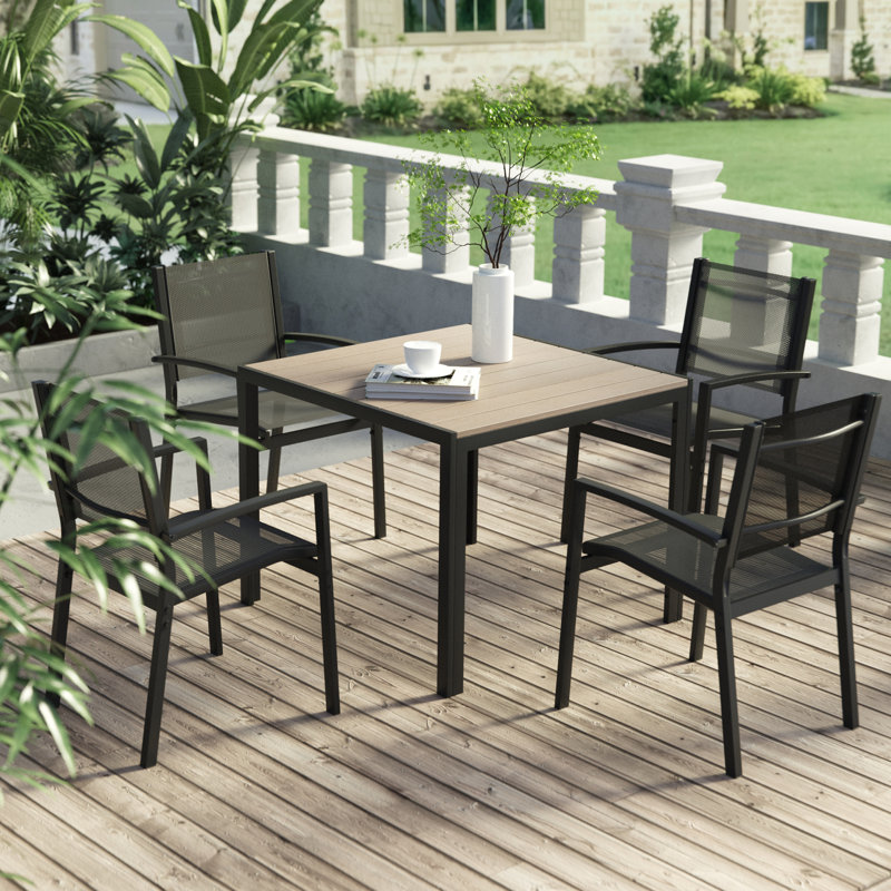 Ensemble de chaises de bistro 5 pièces en polyester enduit de PVC avec table de salle à manger, Gris