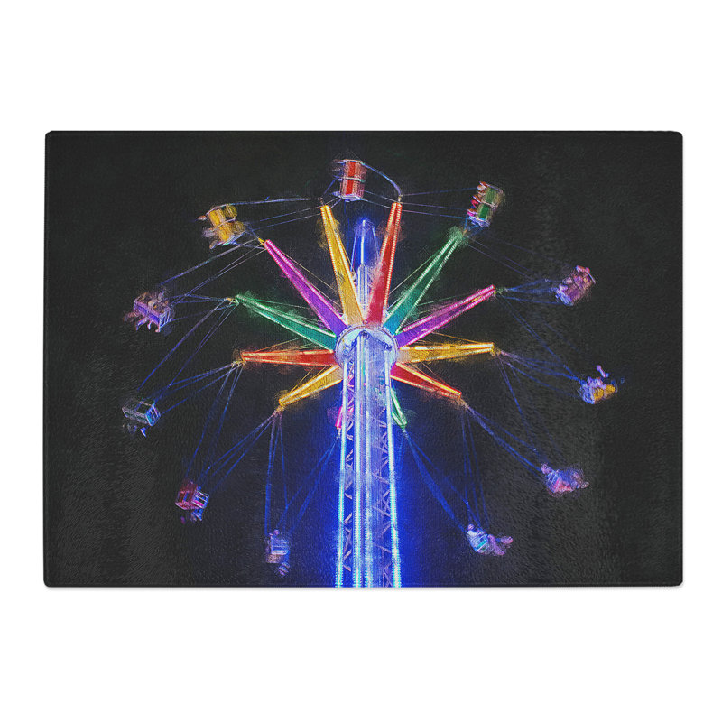 Tempered Glass Carnival Ride at Night Chopping Board, 20 cm x 28.5 cm