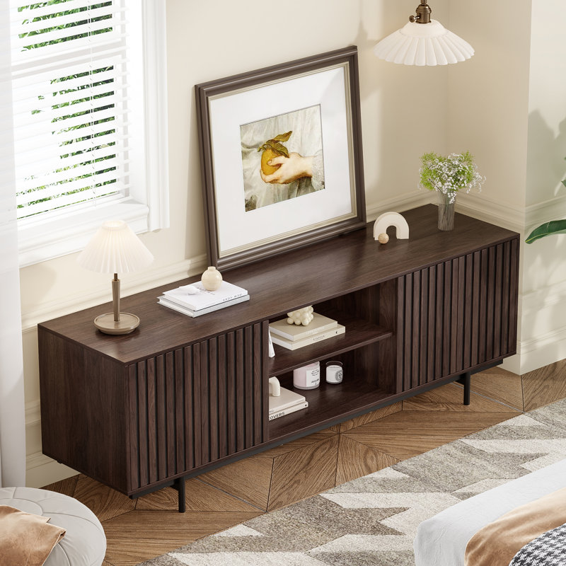 Mid Century Storage TV Stand For Tvs Up To 75", Espresso Wood