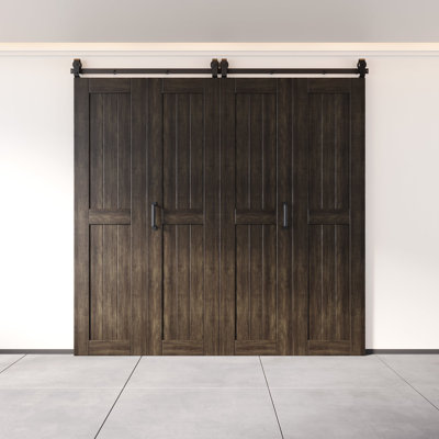 Porte de grange en ébène non assemblée et finie de 84 po de hauteur, quatre portes de 24 po x 84 po avec quincaillerie de fixation supérieure pliable