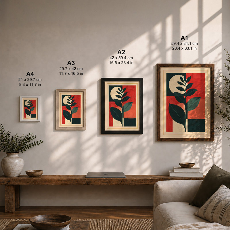 Midnight Plant Art Deco - Framed Print, Oak, A4 - 29.7 x 21.0 cm