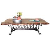 Stylized rectangular Coffee Table made of wrought iron and enhanced with an upscale top: a Mesquite frame with Cream Travertine inset 60" x 32"