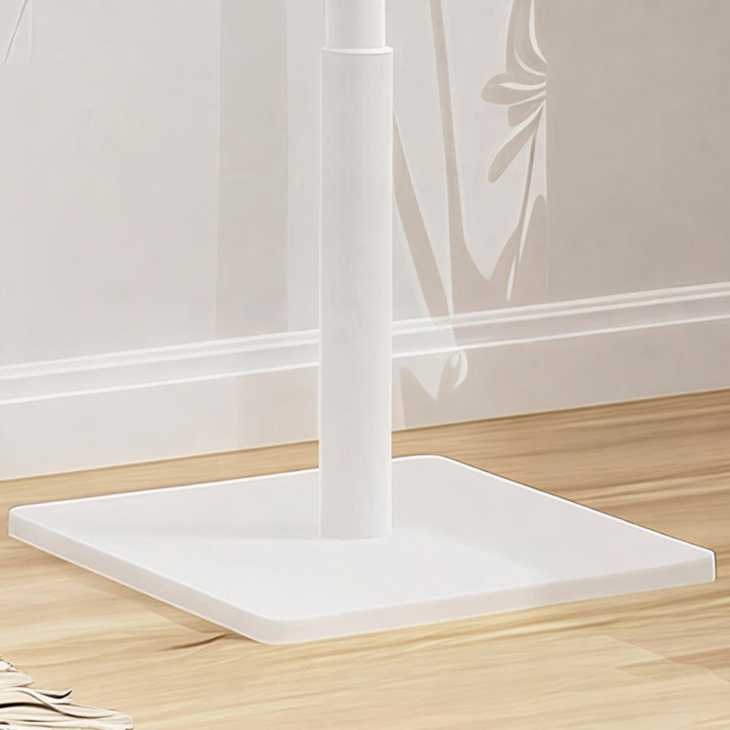 This White, Sturdy Floor-Standing Coat Rack Features A Solid Square Base And Eight Built-In Hooks. Easy To Assemble, It's Suitable For Bedrooms, Entryways, And Offices For Storing Coats And Hats.