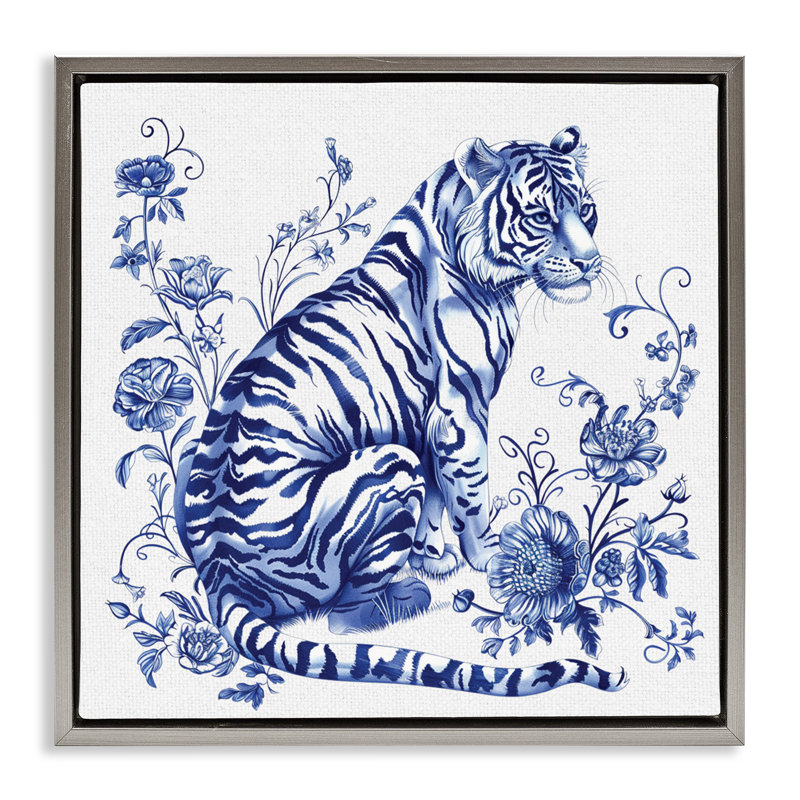 Cadre flottant traditionnel avec motif floral tigré orné de lettres et de lignes, H 25 po x l 25 po