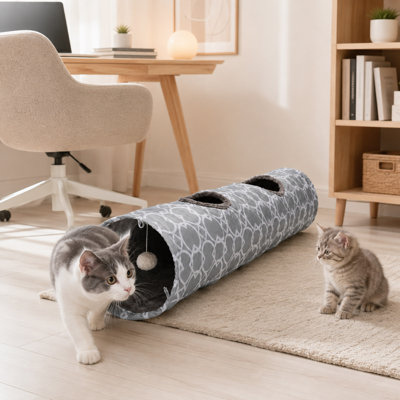 47.2'' Straight Cat Tunnel, Plush Lining and Connecting Buttons