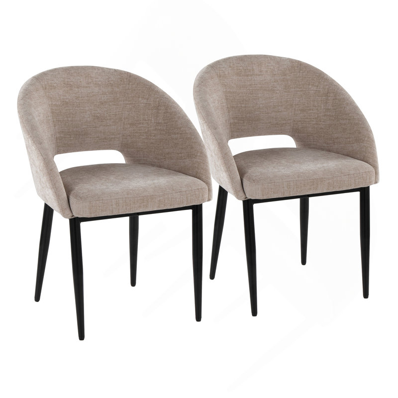 Chaise en métal noir et tissu brun clair, Marron clair, Noir