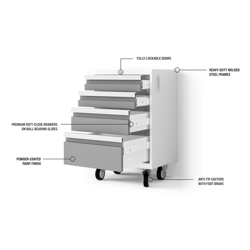 Bold XL Series Platinum 9 Piece Garage Cabinets Set With Tool, Base, Wall Cabinets, Bamboo Worktop And 30 In. Lockers