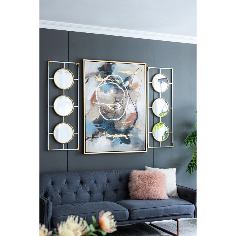 Décoration murale or et blanc avec miroir - Design simple, 43,5 x 15,5 pouces, style moderne, cadre inclus, 43,3 x 15,7 pouces