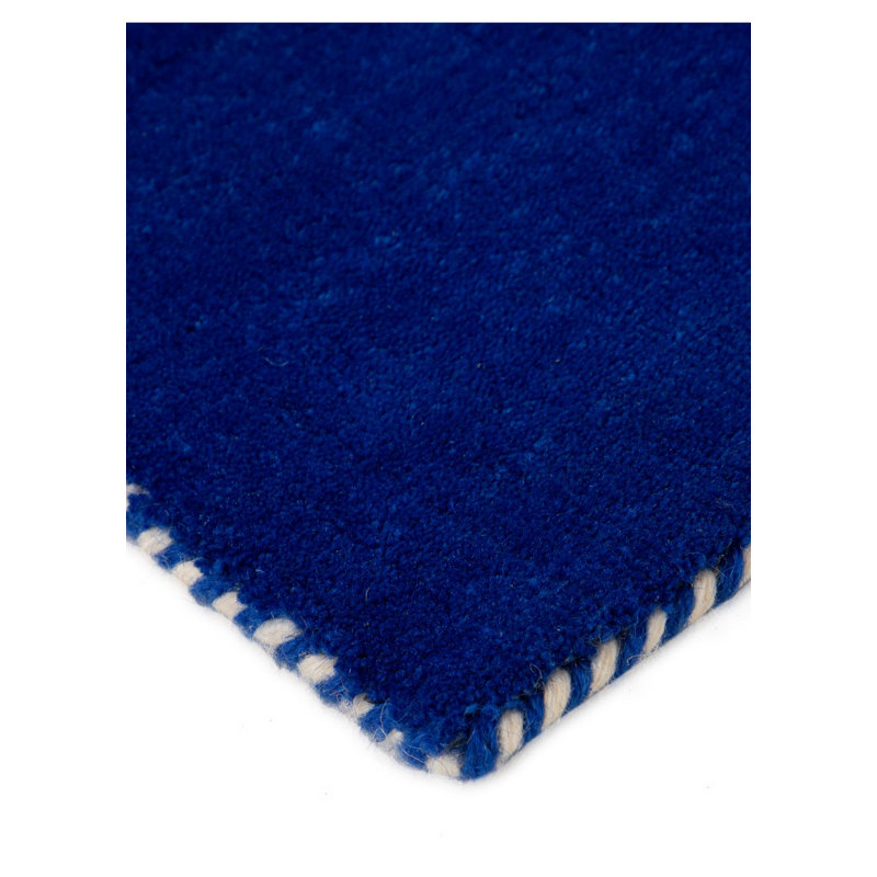 Solid Colour Wool Hand Woven Area Rug, Runner 60 x 180cm, Blue / White / Grey