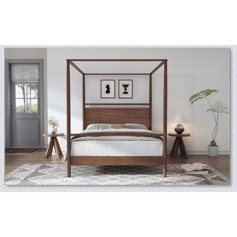 Solid Wood Canopy Bed Frame Four Posters Bed No Box Spring Needed, Très grand lit