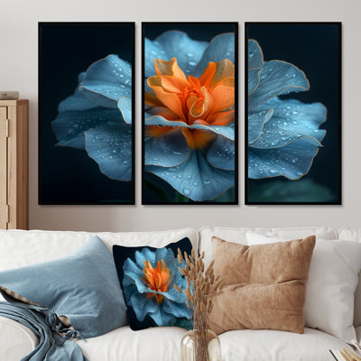 Orange Blue Delicate Marigold Photo - Marigold Wall Decor Set