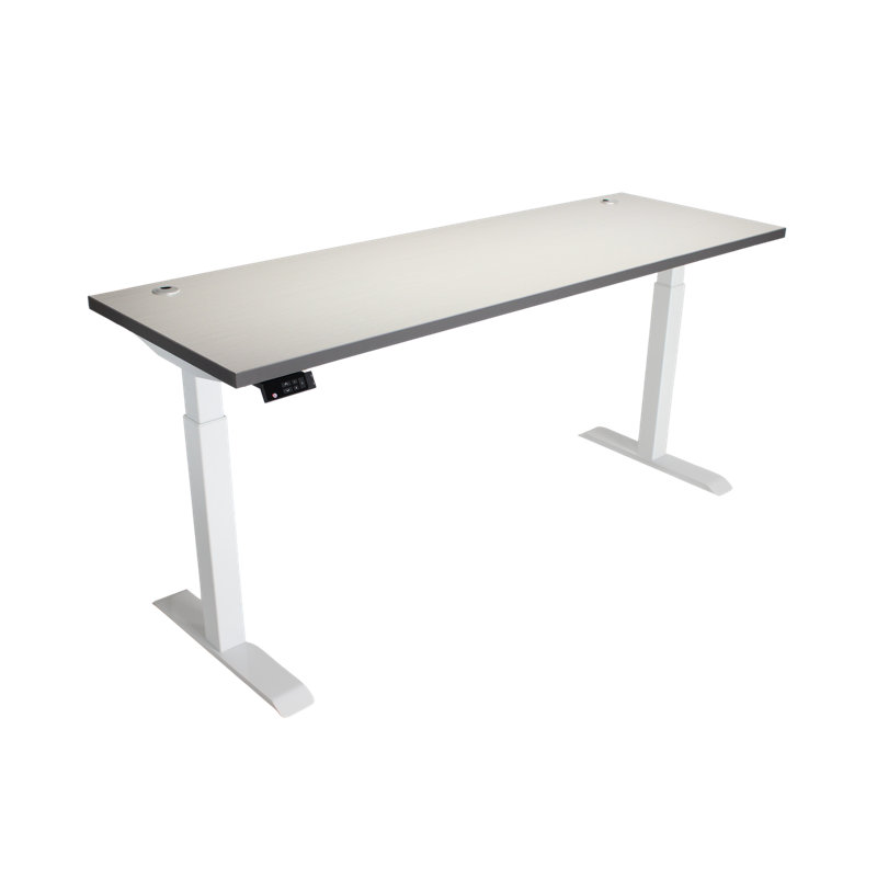 Skyscraper Electric Height Adjustable Standing Desk, Dual Motor and Digital Control with Memory, 72x24, Grey Strand Top with White Frame