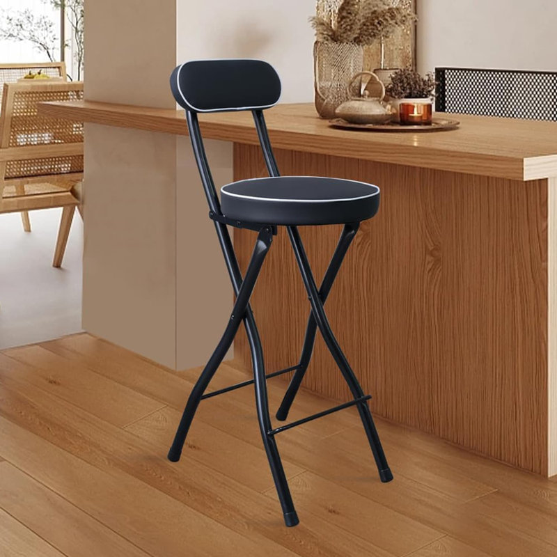 Chaise de bar pliante avec dossier, tabouret haut pliable, tabouret portatif à coussin en cuir
