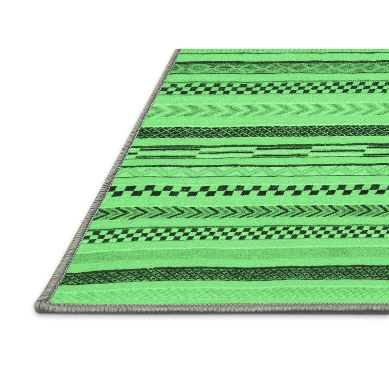 Tapis lavables à la machine à motif abstrait vert émeraude 2276, Rectangle 5 pi x 7 pi