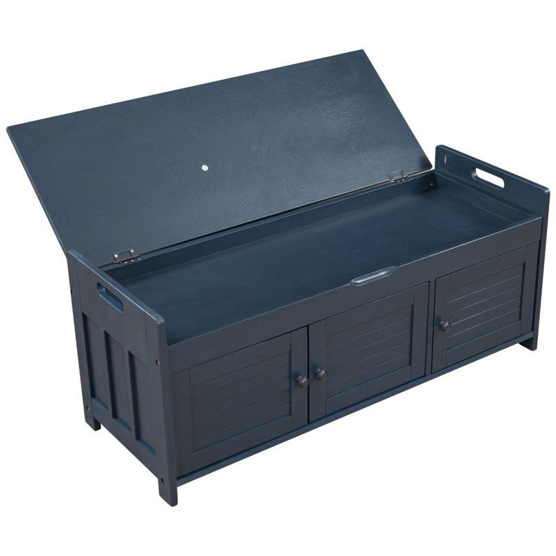 Banc de rangement TREXM avec 3 portes en forme de volet, banc à chaussures avec coussin amovible et espace de rangement caché