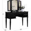Meuble-lavabo de chambre à coucher noir avec miroir pliable et tabouret - Design contemporain avec tiroirs rembourrés