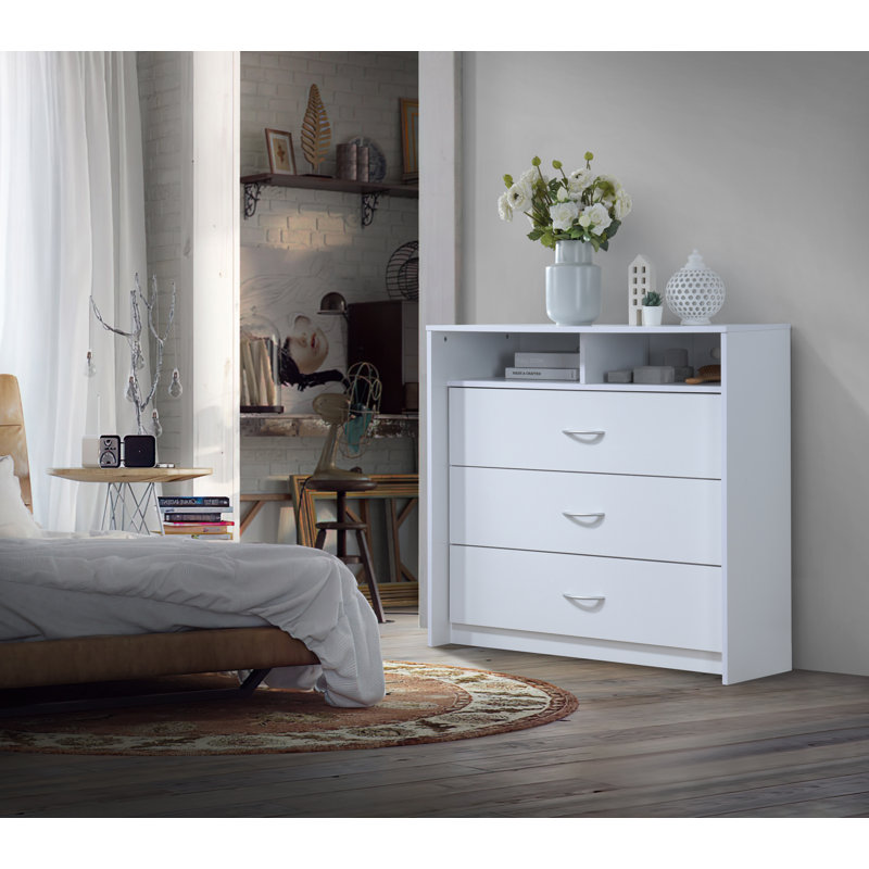 Commode 3 tiroirs Albury, Blanc