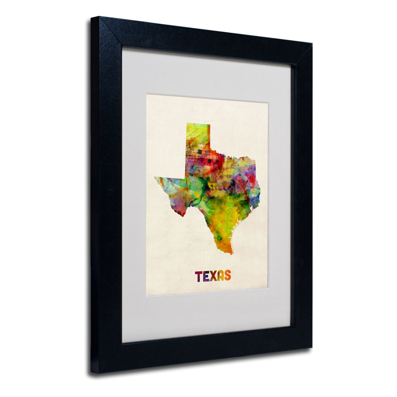 « texas map », impression encadrée sur toile, H 14 po x l 11 po x P 0,5 po, Noir