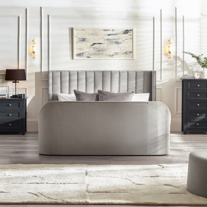 Rodrik SIDE LIFT OTTOMAN TV BED, Light Grey, Double (4'6)