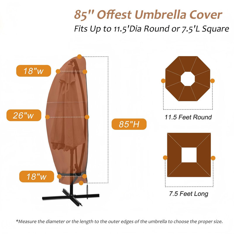 Patio Umbrella Cover, Outdoor Waterproof Cantilever Offset Parasol Banana Umbrella Cover, (Brown)