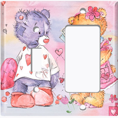 Deux ours en peluche adorent une plaque murale à 2 interrupteurs à bascule et à bascule