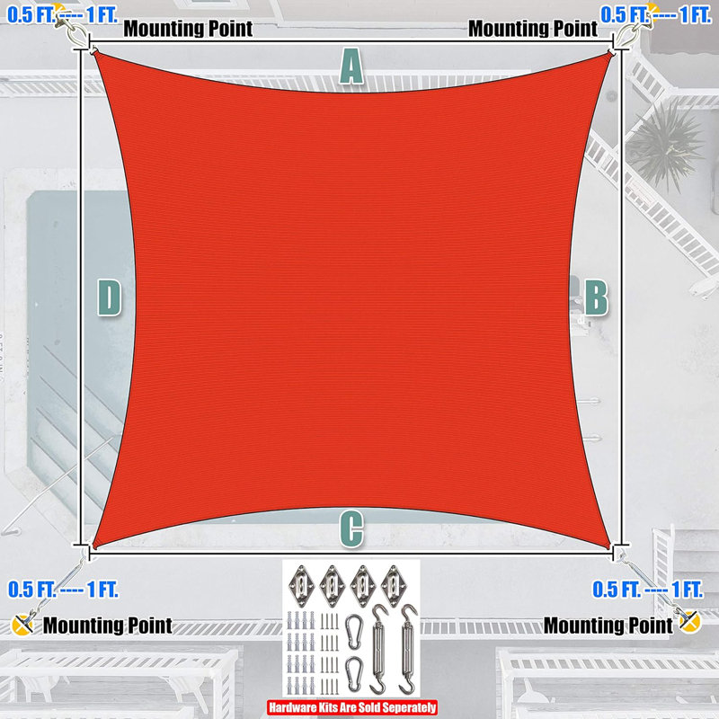 Large Red High-Density Polyethylene Patio Sun Shade Sail