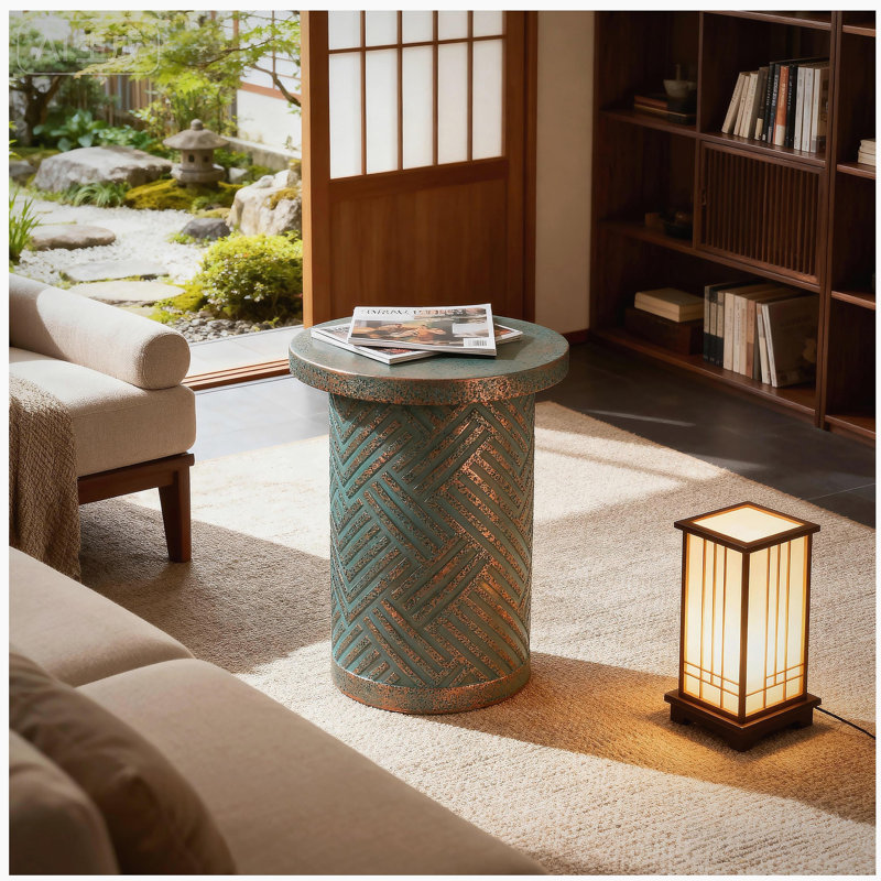 Tables de bout d'extérieur en ciment pour le patio, table d'appoint de jardin, petite table d'appoint ronde et moderne pour l'extérieur, tabouret de jardin en forme de souche d'arbre pour l'intérieur et l'extérieur